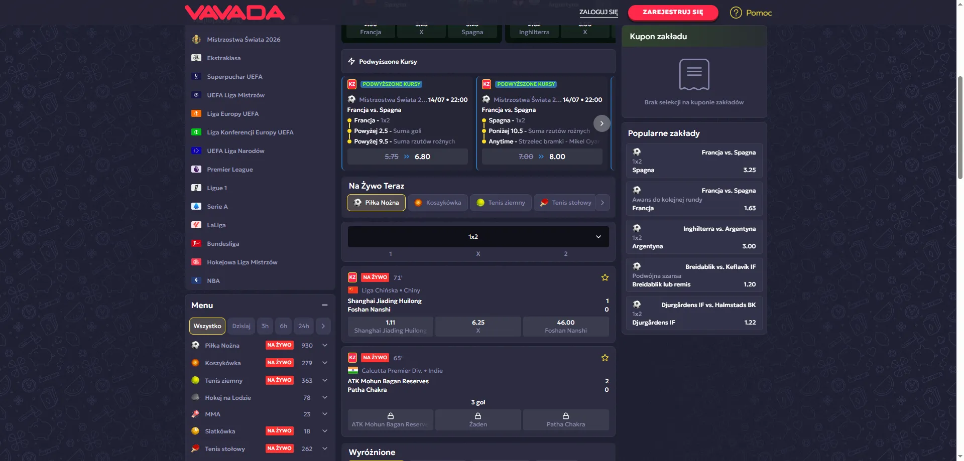 Zakłady sportowe Vavada Casino – piłka nożna, esport i wirtualne sporty